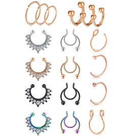 VF VFUN Fake Septum Ring Stainless Steel Clip On Non-Pierced Fake Nose Hoop Rings Nostril Hoop Jewelry for Women Men