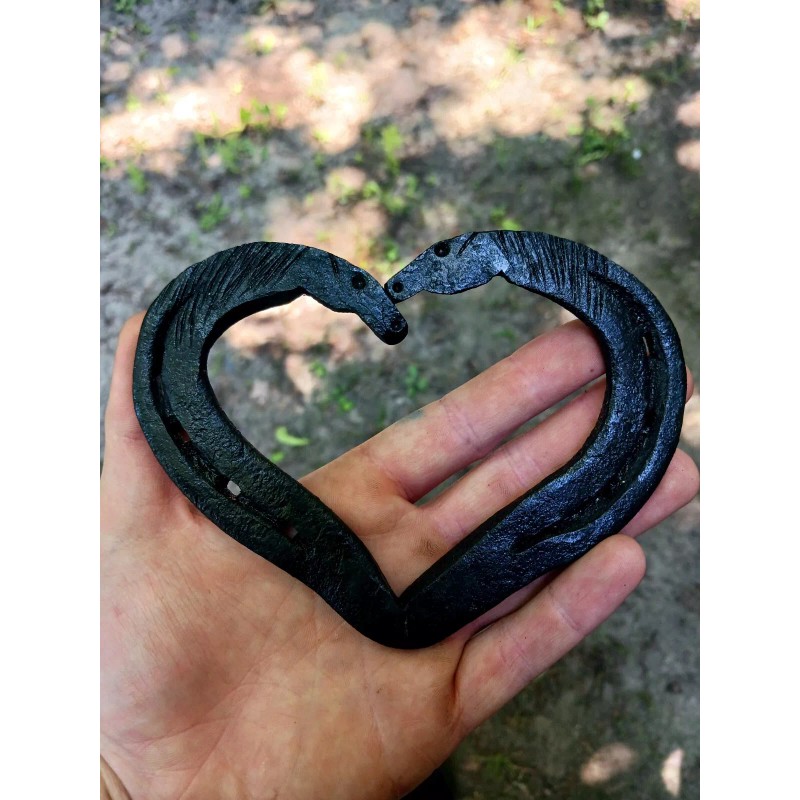 Hand Forged Large Horseshoe Heart Kissing Horses Handmade Western Decor
