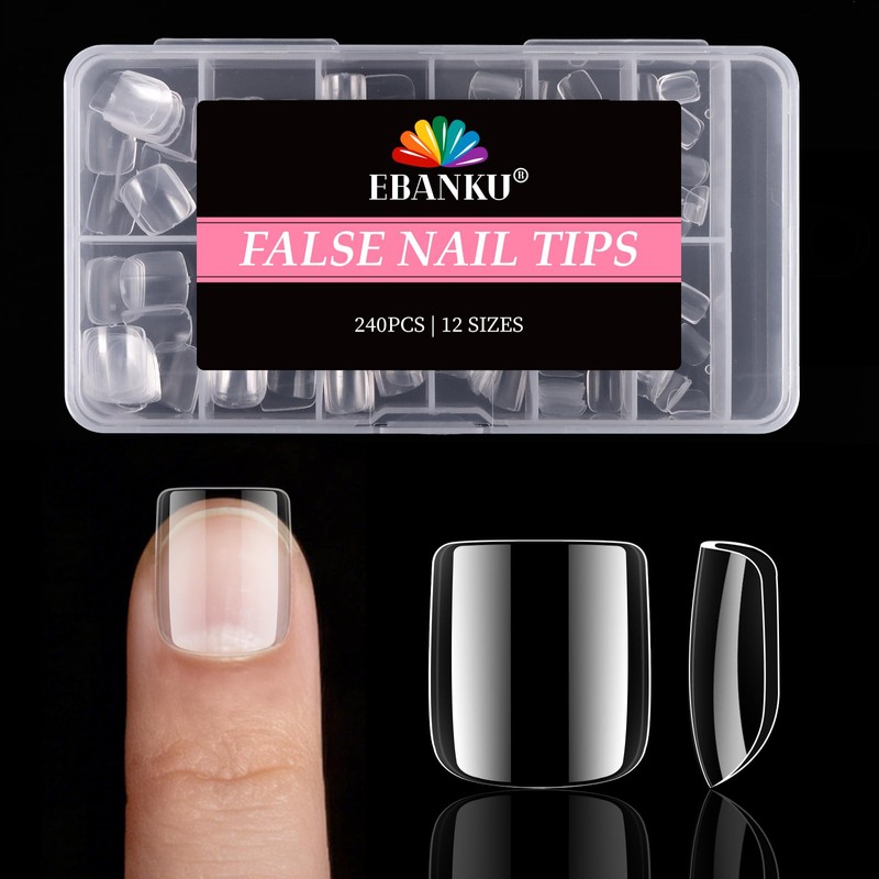 EBANKU 240 mini uñas postizas para niños, cuadradas, cortas, transparentes,