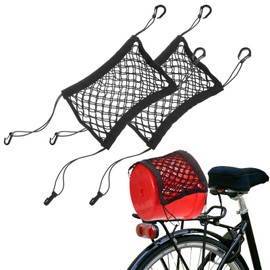 HARFINGTON 2pcs Motorcycle Cargo Nets 11.2" x 9.8" High Elastic Double Layer Bungee Net Luggage Strap Rack Expansion Organizer Car Seat Mesh Storage Pocket with 8pcs Hooks for Motorcycle Bike