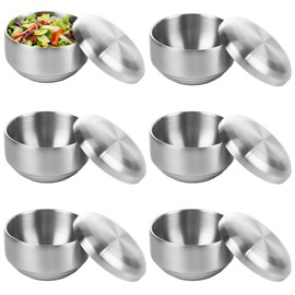 GBACHOOSE 6 Pack 12 oz Stainless Steel Bowl with Lid Korean Soup Rice Bowl for Cereal Kitchen Restaurant Double-walled Anti Scalding Metal Bowls for Soup Salad Noodles Insulated