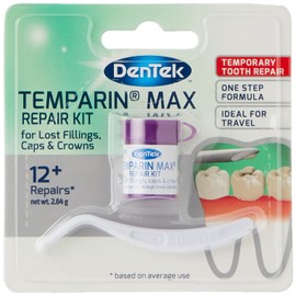 DenTek Temparin Max Home Dental Repair Kit for repairing lost fillings and loose caps, crowns or inlays - 12+/ 13+ Repairs(package may vary), silver