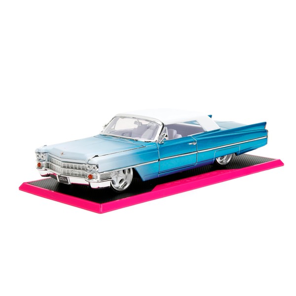 Pink Slips 1:24 W3 1963 Cadillac Die-Cast Car w/Base, Toys for Kids and Adults(Candy Blue)
