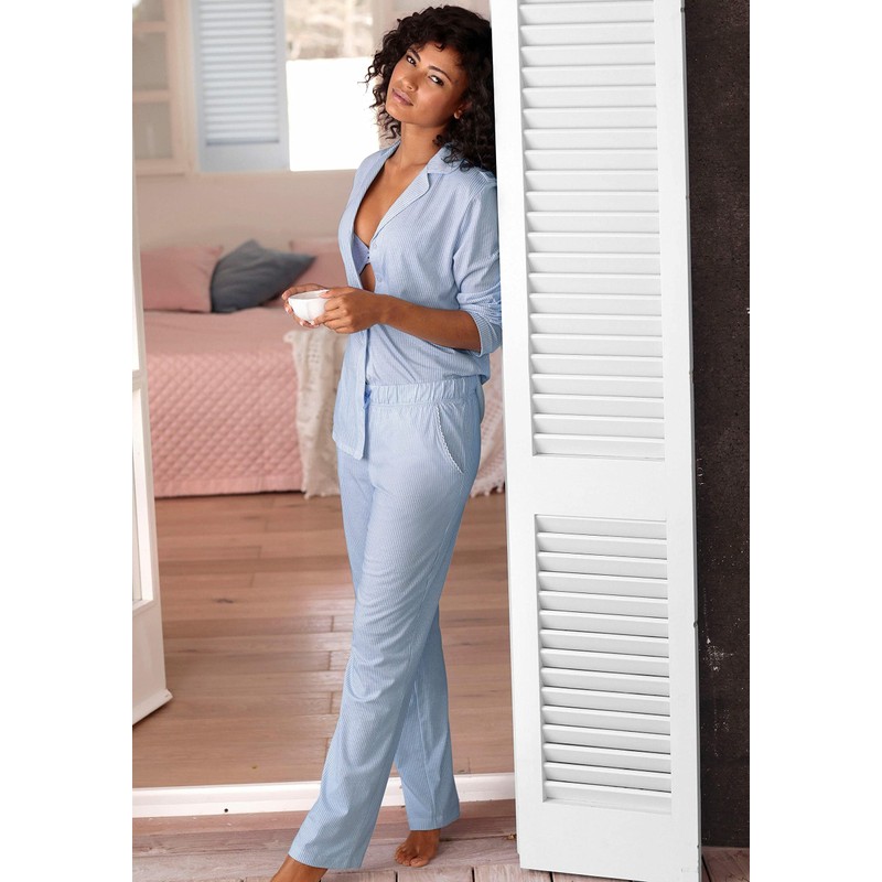 Lascana Women's Vivance Dreams Soft Cotton Pyjamas in Timeless Striped