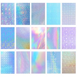 GETRIC Holographic Sticker Paper 8.3x11.7 Inch Clear Vinyl Self Adhesive Waterproof Rainbow Vinyl Sticker Paper, Printable Transparent Holographic Vinyl Laminate Film (15 Sheets), White, GETRIC0154-1