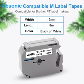 Absonic 6-Pack M231 Label Tape Compatible for Brother M-K231s M-K231 MK-231 MK231 1/2" Tape P Touch M 12mm 0.47" White Label Tape Refills for PTouch PT-65 PT-M95 PT-85 PT-90 PT-70 PT-80 Label Maker