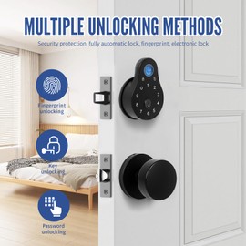 Electronic Deadbolt Keypad with Doorknobs Lock Set for Front Door, Exterior Door Lock Set with Touchscreen Deadbolt, Electronic Door Lock with Handle, Matte Black