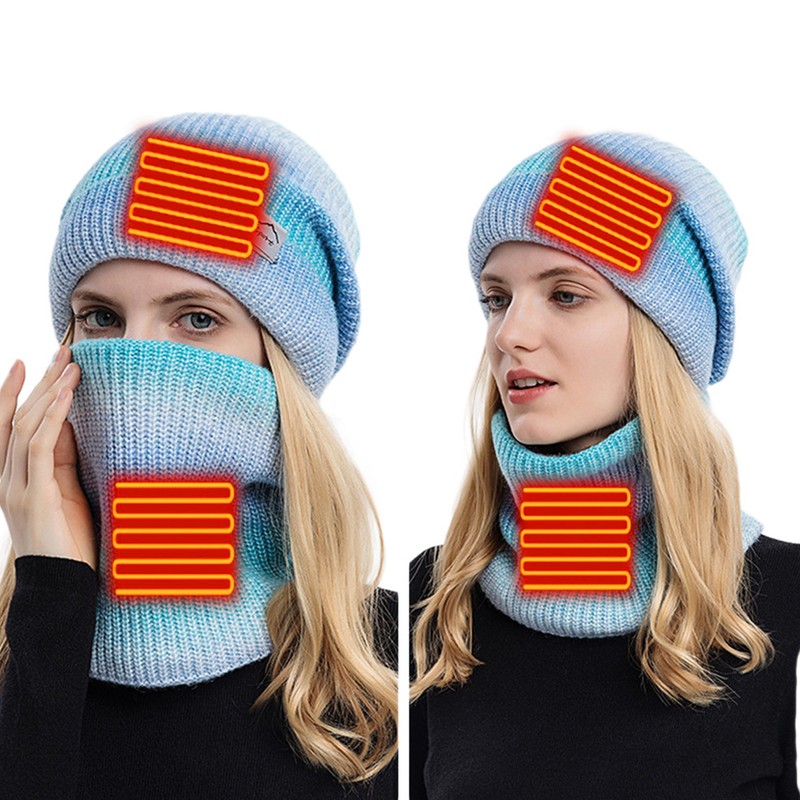 2Pcs Heated Hat Scarf Set USB Heat Winter Tie Dye