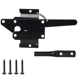 JIAHOO Post Mount Gate Latch for Wooden Fence - Heavy Duty Self Locking Gate Latch Hardware for Pool/Garden Gate Safety Latch, Automatic Fingertip Release Latches for Vinyl/Wood Fence, Black Finish