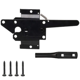 JIAHOO Post Mount Gate Latch for Wooden Fence - Heavy Duty Self Locking Gate Latch Hardware for Pool/Garden Gate Safety Latch, Automatic Fingertip Release Latches for Vinyl/Wood Fence, Black Finish