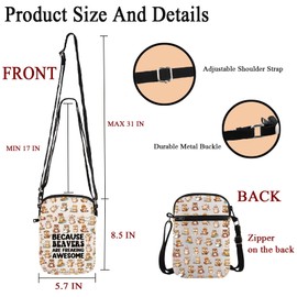 POFULL Beaver Gift Beavers Theme Inspirational Gift Animal Lovers Gift Because Beaver Are Freaking Awesome Crossbody Bag (BECAUSE BEAVERS)