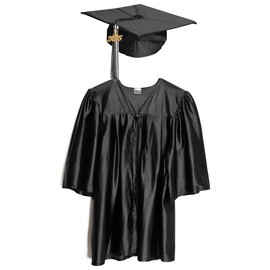 Happy Graduates Medium Black Shiny Child Graduation Cap, Gown, Tassel and 2025 Charm Set, Kindergarten Graduation Cap And Gown Set, For Kids And Preschool