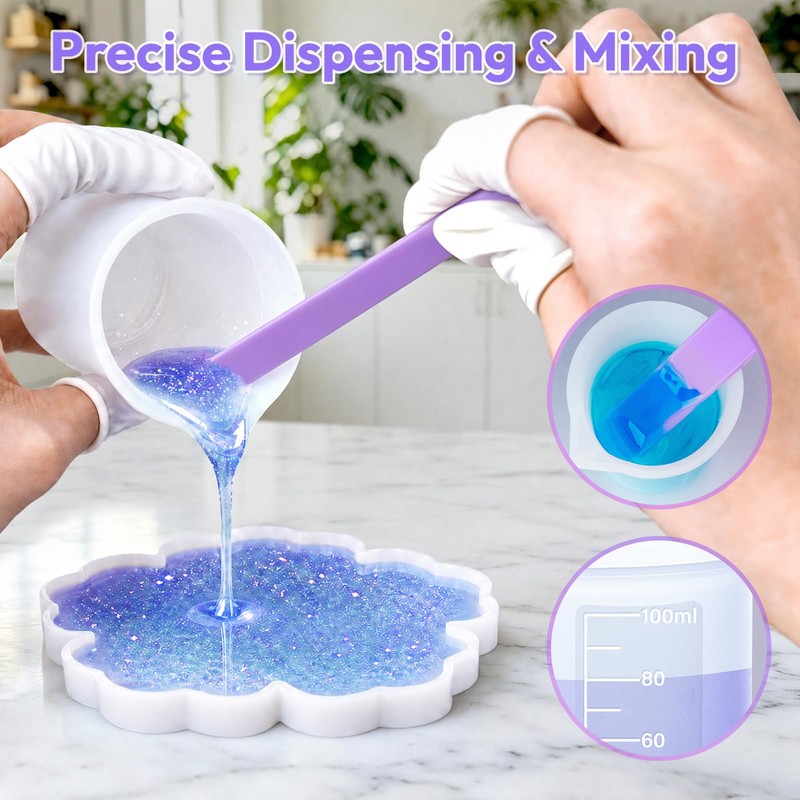 HeyClear Silicone Measuring Cups Kit for Epoxy Resin 250&100ml Mixing