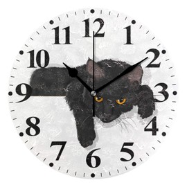 susiyo Round Wall Clock Battery Operated Decor Clocks for Living Room Kitchen Desk Farmhouse - 9.8 Inch (Black Cat)