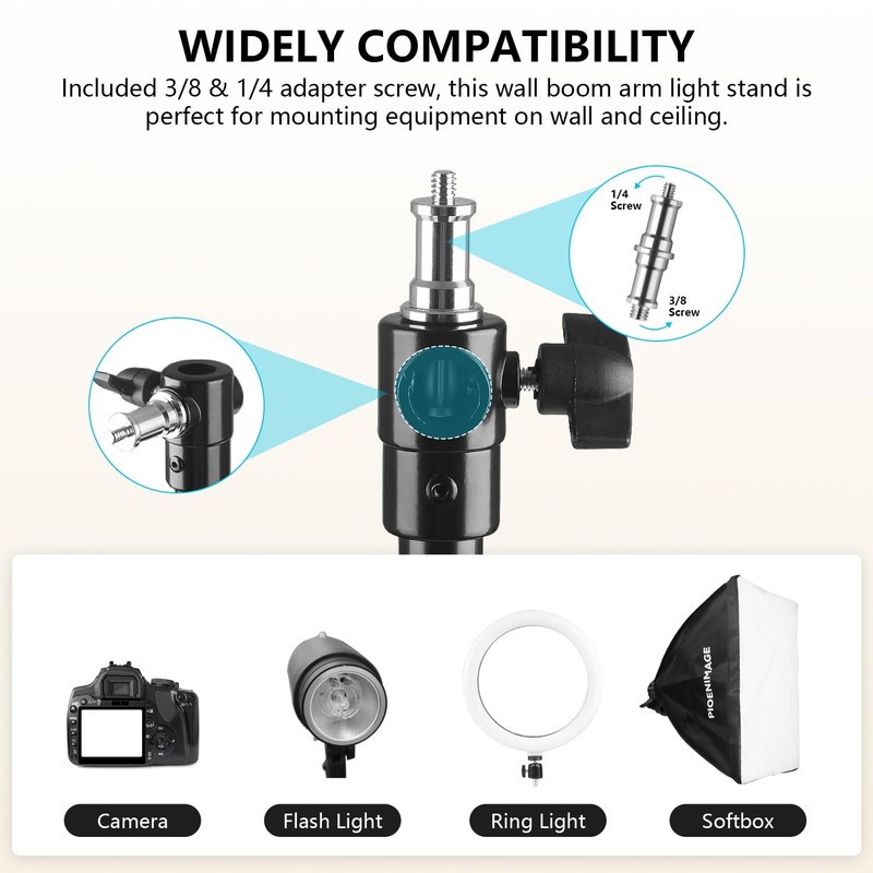 PIOENIMAGE 42" Wall Mount Triangle Boom Arm, Retractable Ring Light