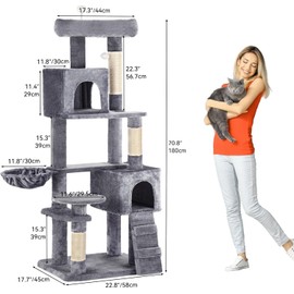 YITAHOME 70.8in Cat Tree Tower for Indoor Cats: Multi-Level Kittens Pet Play House Condo Furniture Activity Center with Scratching Posts Stand Light Grey
