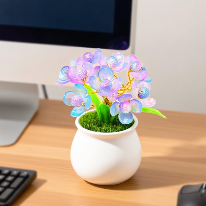 Purple Acrylic Phalaenopsis Small Potted Plants, Office Desktop Decoration, Car