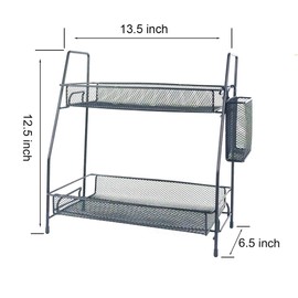 iPreference 2 Tiers Metal Mesh Desk Stationary Organizer, Home School Office Supplies Pen Holder, Desk Organization Storage, Makeup Organizer Countertop, Storage racks for Bedroom, Bathroom, Kitchen