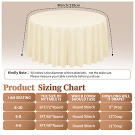 YMHPRIDE 12 Pack Round Tablecloth 90 inch Beige Table Cloths for Round Tables,Stain and Wrinkle Resistant Washable Polyester Tablecloths Beige Table Cloth 90 Inch Round Table Cloth for Wedding Party