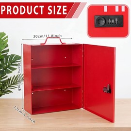 First Aid Cabinet with Combination Lock & Key 3 Shelf,Red