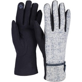 styleBREAKER 09010036 Women's Touchscreen Gloves with Herringbone Pattern and Fleece Lining, Warm Finger Gloves, Winter, darkblue