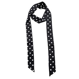 2m Super Long Women's Skinny Scarf Satin Slim Ribbon Thin Fashion Faux Silk Ladies Scarves (Black Base White Polka Dot Print)