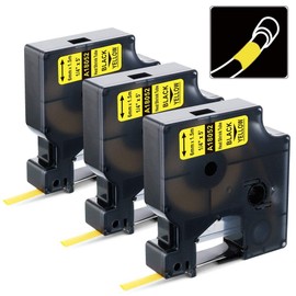 Aonomi Compatible Labels Tape Replacement for DYMO 18052 Heat Shrink Tube Compatible with DYMO Industrial Rhino 5200, 4200, 5000, 6000 Label Maker (1/4", Black on Yellow), 3-Pack