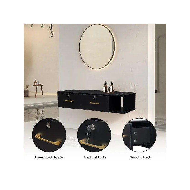 Salon Cabinet Black 15 Cm Particleboard With Hemp Surface Two