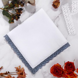 HOULIFE Wedding Handkerchiefs - Small Women's Handkerchiefs Wedding Handkerchief Made of Combed Cotton Soft Colourful Embroidery with Lace, 6/12 Pieces, 25 x 25 cm, darkgray