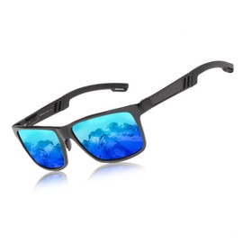 KINGSEVEN Men's Polarised Sunglasses Aluminium Magnesium Sunglasses Driving Glasses Rectangle Shades for Men Oculos Masculino Male, black blue
