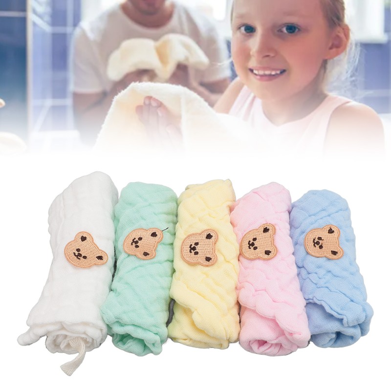 5PCS Cotton Kids Face Towels Good Absorbent Skin Friendly Reusable