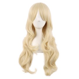 MapofBeauty 28 Inch/70 cm Charming Women Side Bangs Long Curly Full Hair Synthetic Wig (Mixed Blonde)