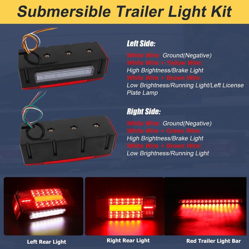 EXERAUO Boat Trailer Lights LED Kit, Submersible Boat Trailer Light,