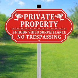 No Trespassing Signs Private Property, Video Surveillance Sign, No Trespassing Video Surveillance Signs, Aluminum Camera Signage for Property with Long Stake Easy to Install for Outdoor (1 Pack)