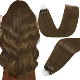 Easyouth 22Inch Microlink Hair Extensions Human Hair Brown Micro Ring Hair Extensions Real Human Hair Micro Beads Hair Extensions Dark Brown #4 50Gram/50Strand