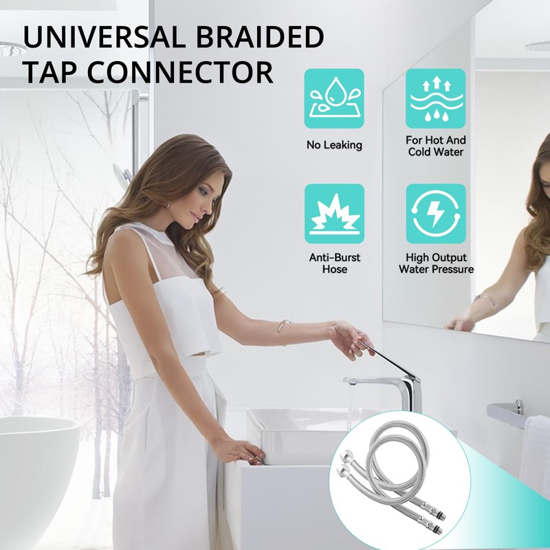 Pack of 2 Kitchen/Basin Monobloc Mixer Tap Connectors Flexible Pipes