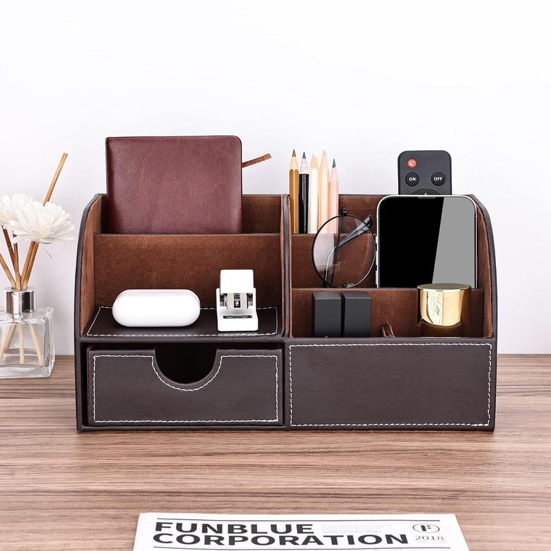 Kingfom™ 7 Desk Organiser, Storage Compartment, Multifunctional Functional, Faux Leather