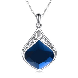 Yafeini Drop Chain, Sterling Silver, Vintage Filigree, Natural Stone Drop Pendant, Necklace, Jewellery Gifts for Women, Girls, Sterling Silver