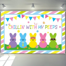 Arosche Large Easter Backdrop 72" x 48" Banner Decorations Chillin With My Peeps Easter Bunny Eggs Photography Seasonal Holiday Backdrop for Indoor Outdoor Garden, Yard, Party Home Decorations