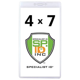 5 Pack - Extra Large 4 1/8 X 7 1/2 Ticket & Badge Holder - Heavy Duty Clear Plastic 4 X 7 Card Insert Protector for Sports Tickets, Press Passes and Name Badges by Specialist ID