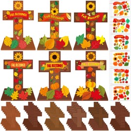 Chivertion 30 Sets Religious Fall Cross Craft for Kids DIY Fall Blessing Cross Craft Kit Make Your Own Religious Thanksgiving Cross Crafts for Sunday School Church Classroom Fall Party Supplies
