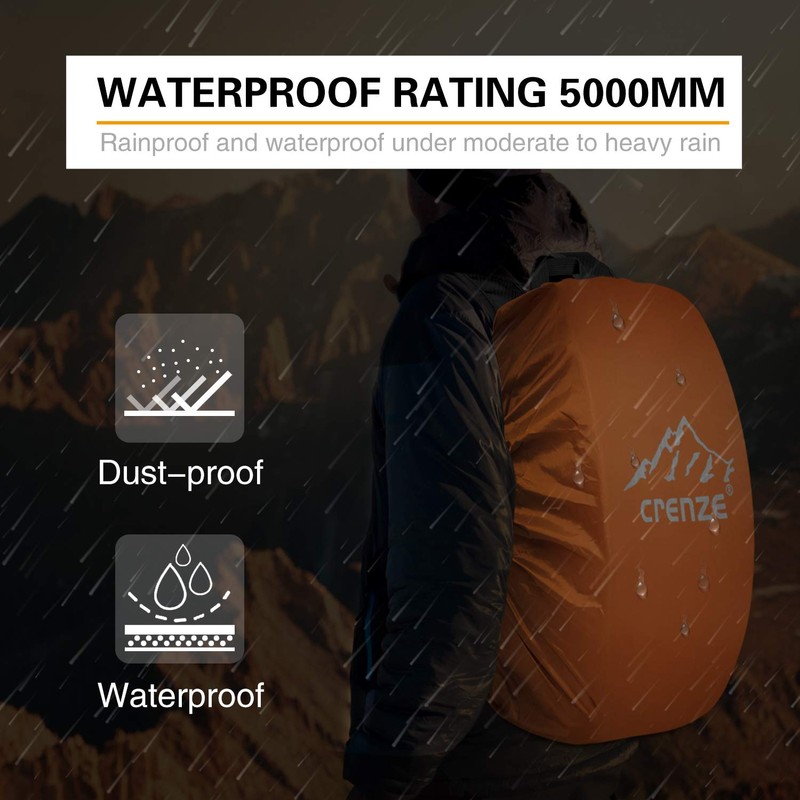 Crenze Backpack Rain Cover, 15-90L Waterproof Rucksack Cover with Reflective