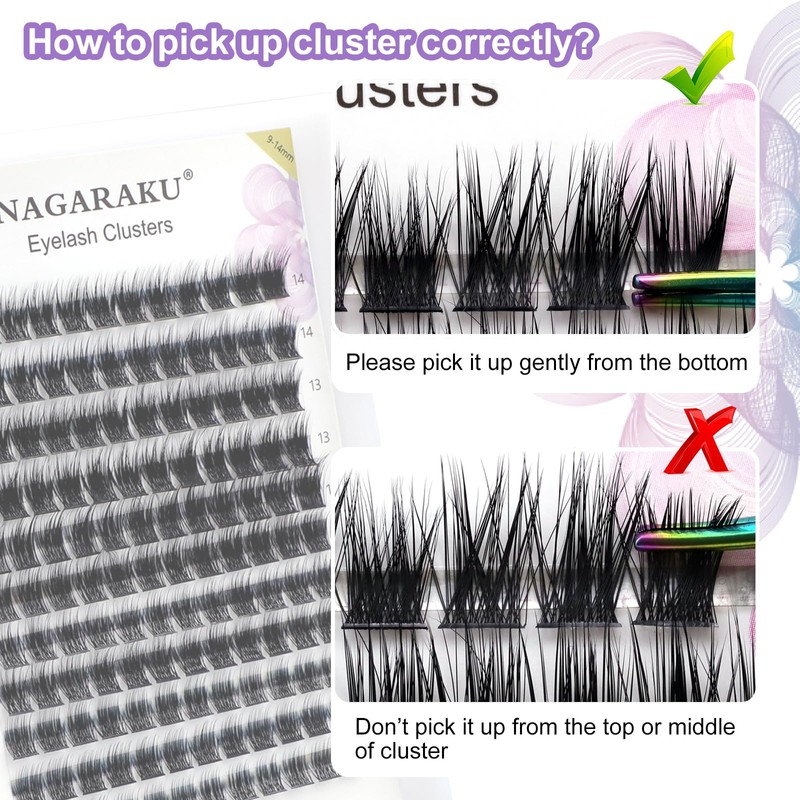 NAGARAKU DIY T50 Cluster Eyelash Extensions, Pack of 108, Wide