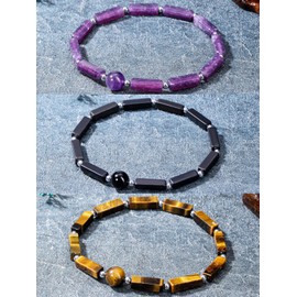 Top Plaza 3 Pcs Healing Crystal Stone Bracelet Natural Gemstone Yoga Meditation Anxiety Beaded Stretch Bracelets for Men Christmas Gifts # Style 1