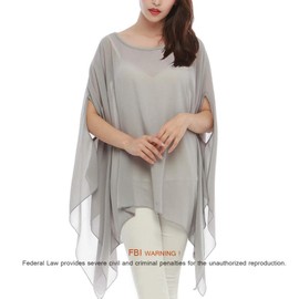 Max Hsuan Women's Loose Solid Sheer Chiffon Caftan Poncho Batwing Tunic Top Blouse Summer Oversized Shirts Grey