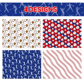 OXYLIPO 12 Sheets Baseball Wrapping Paper Set - Red, Blue, White Themed Sports Gift Wrap Paper for DIY Crafts and Birthday Parties