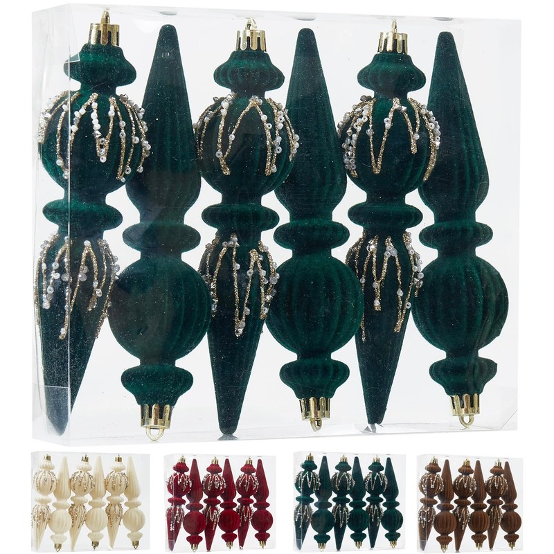 Dark Green Christmas Ornaments Set,6 Pack Plastic Shatterproof Christmas Ball