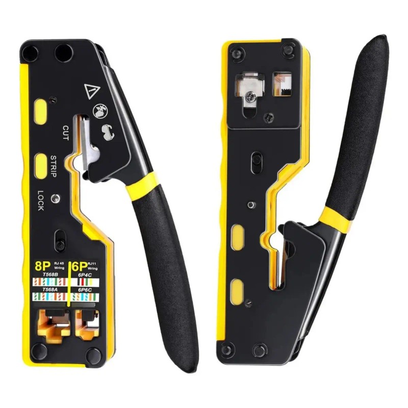 Pinza Ponchadora Crimpadora Pass Through RJ11 RJ45 Engarzado Herramienta Profesional