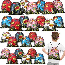 Lothee 30 Pcs Spider Party Favor Bags Spider Drawstring Bag Birthday Party Decorations Gift Treat Goodie Candy Backpack(Hero Style)