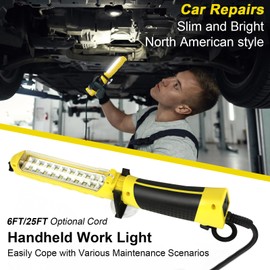 LED Trouble Light, Handheld Corded Work Lights with Strong Magnet, Double Swivel Hook, ETL Listed, 16 AWG Drop Light Suitable for Car Repair, Garage, Machinery and Workshop
